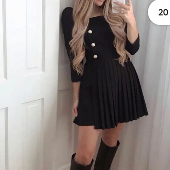 Zara Box Pleat Blazer Dress with Pearl Buttons Black Size Medium - Picture 10 of 10